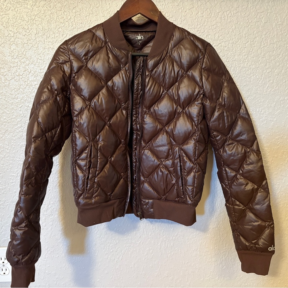 ALO Yoga Chocolate Quilted Bomber Jacket